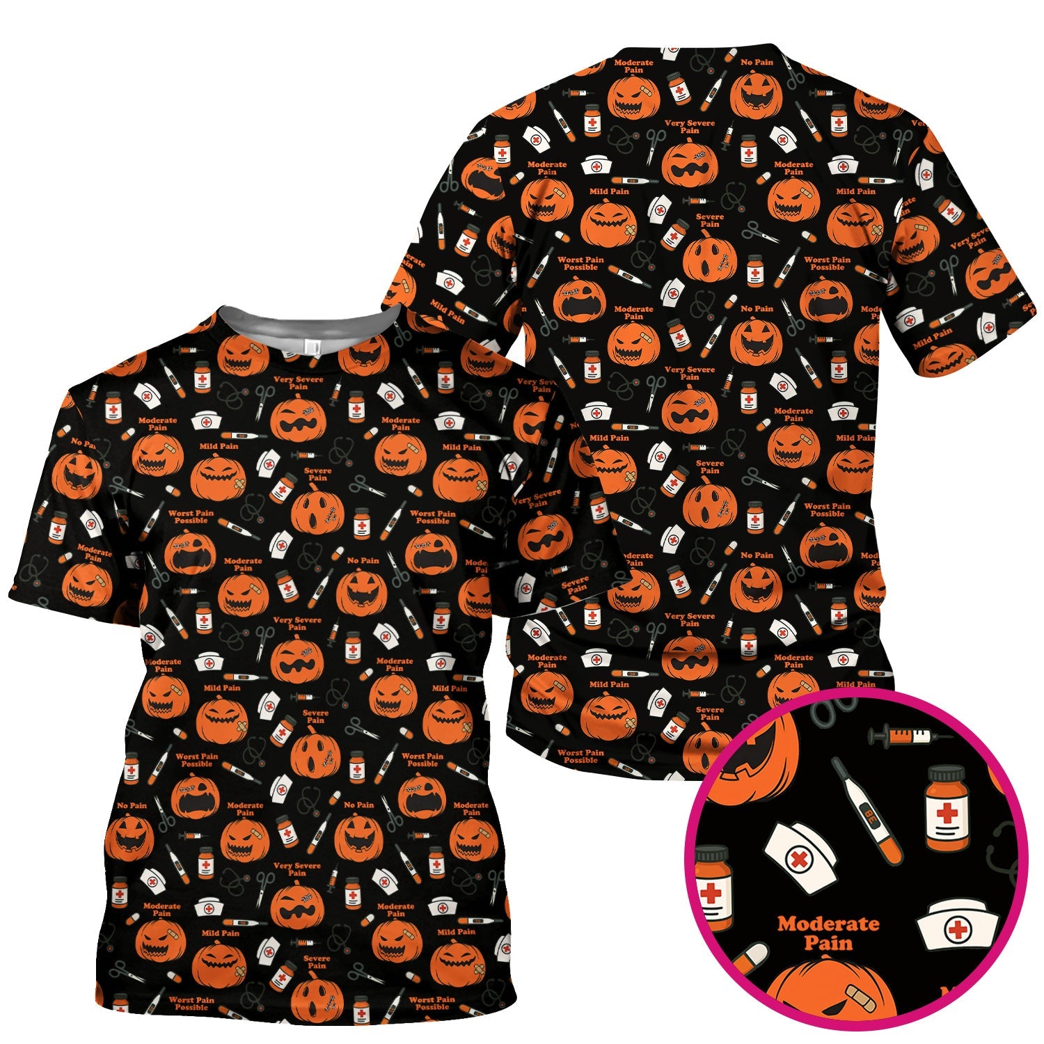 Pumpkin Pain Scale Shirt for Nurse - Halloween Nurse Medical Graphic Tee - Spooky Gift for RN LPN CNA