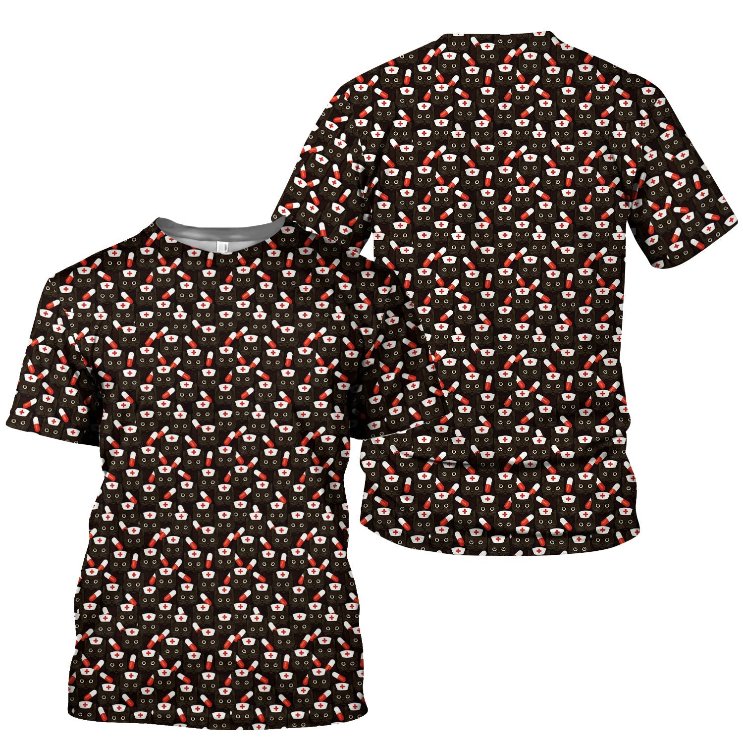Personalized Nurse Shirt for Women - Cute Cat Pattern with Pills Design - Gift for RN LPN CNA