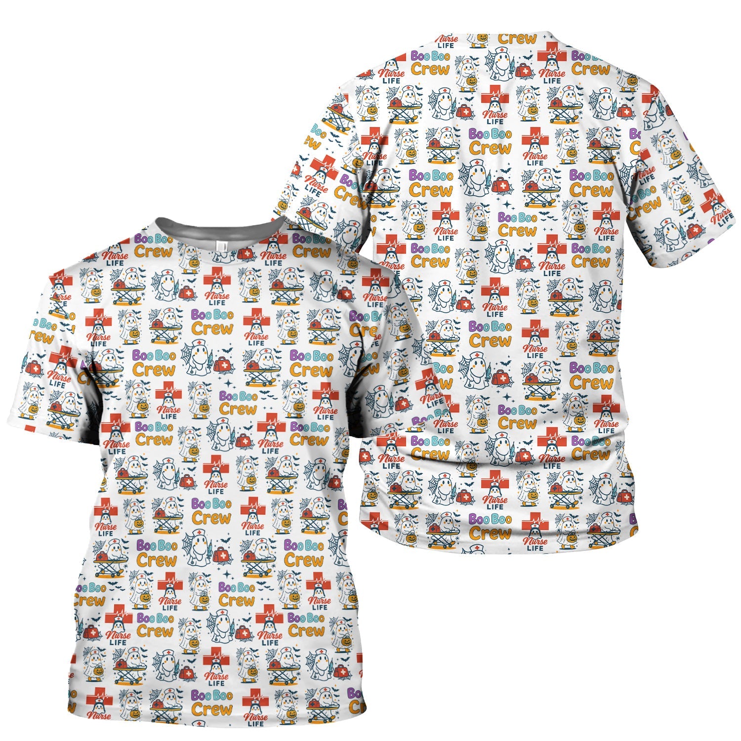 Cute Ghost Nurse Shirt for Halloween - Spooky Boo Boo Crew & Medical Icons Graphic Tee - Gift for ER LPN CNA Nurses