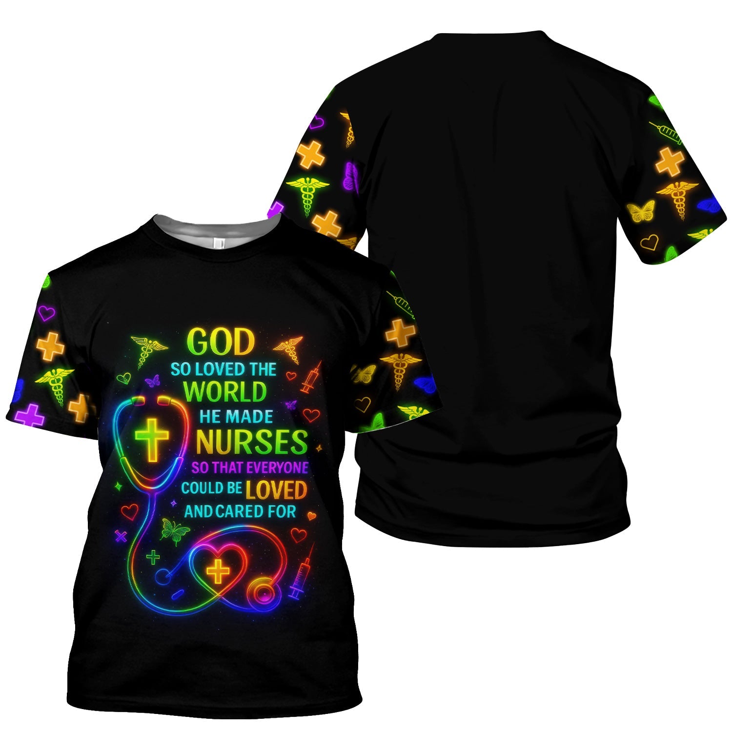 Funny Colorful Neon Nurse Shirt - God Made Nurses Inspirational Graphic Tee - Gift for Women RN LPN CNA