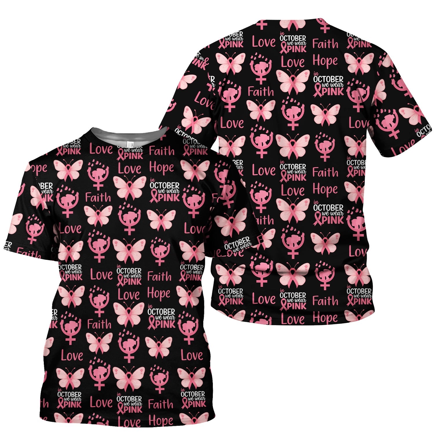 Breast Cancer Warrior Shirt - Faith Hope Love & Pink Ribbon Butterfly Design - October Gift for RN LPN CNA