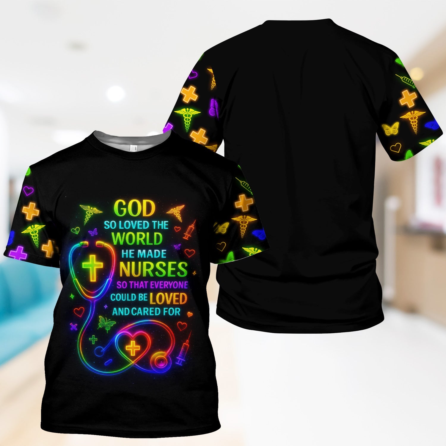 Funny Colorful Neon Nurse Shirt - God Made Nurses Inspirational Graphic Tee - Gift for Women RN LPN CNA