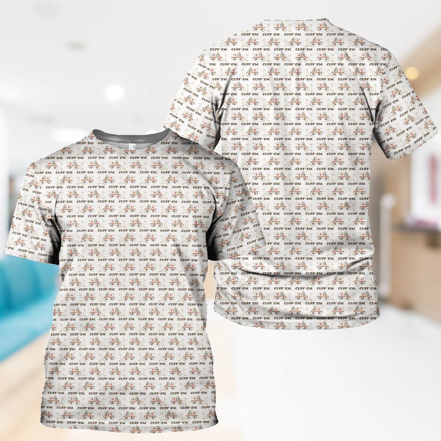 Funny ER Nurse Shirt - Cute Goose & Ambulance Pattern Graphic Design - Gift for Women RN LPN & Medical Students