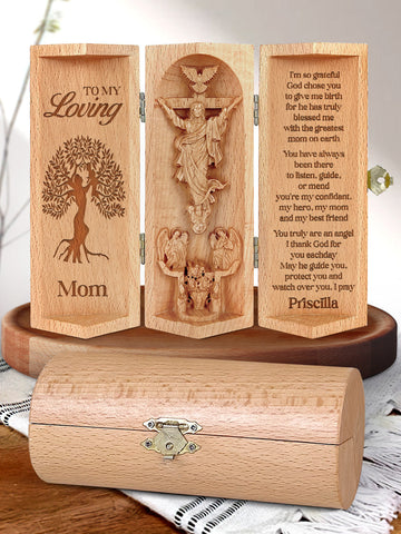 To My Loving Mom Personalized Openable Wooden Cylinder Sculpture of Jesus Christ, Christ Decor