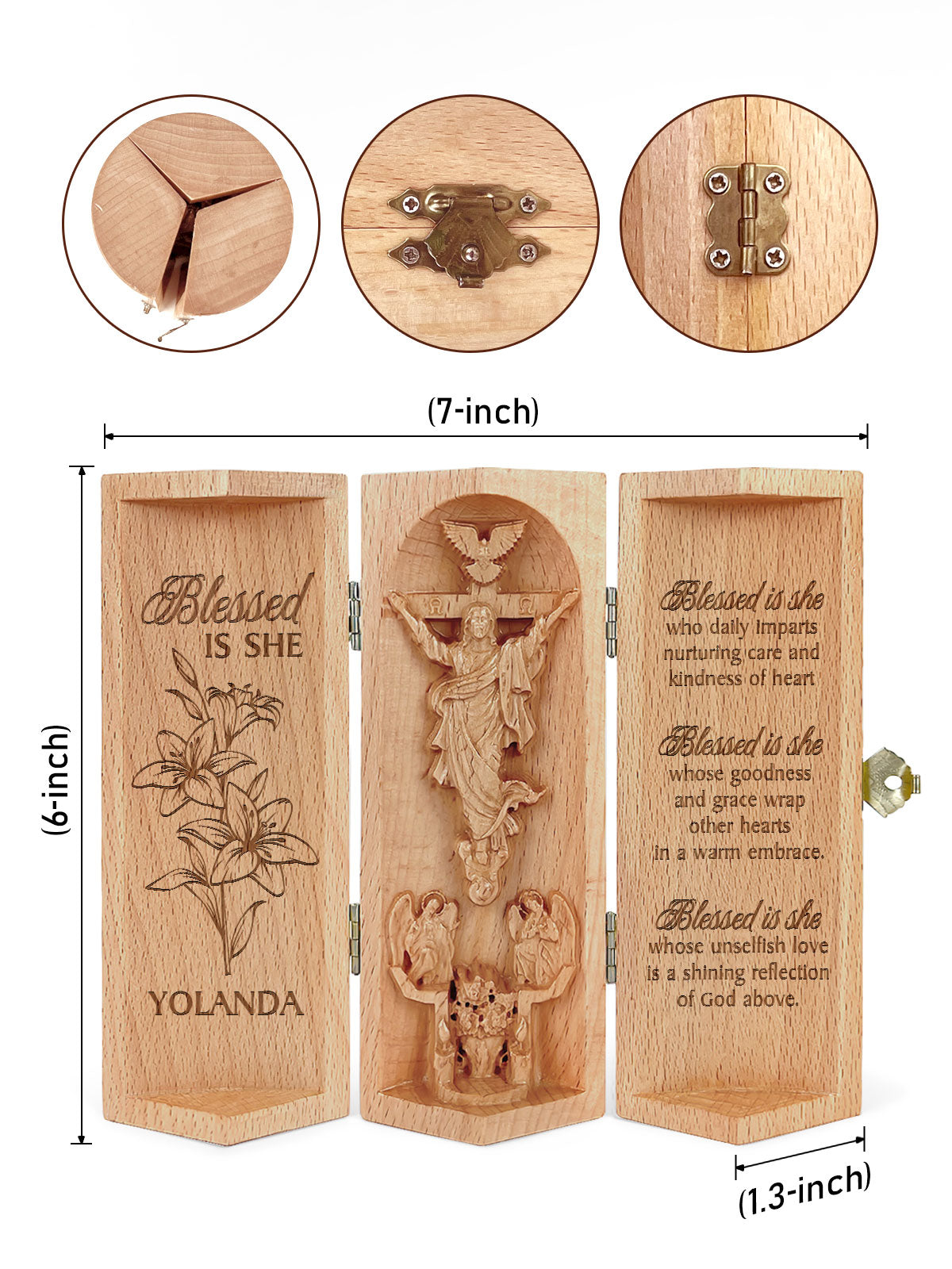Personalized Blessed Is She Openable Wooden Cylinder Sculpture of Jesus Christ, Christian Gifts, Religious Gifts