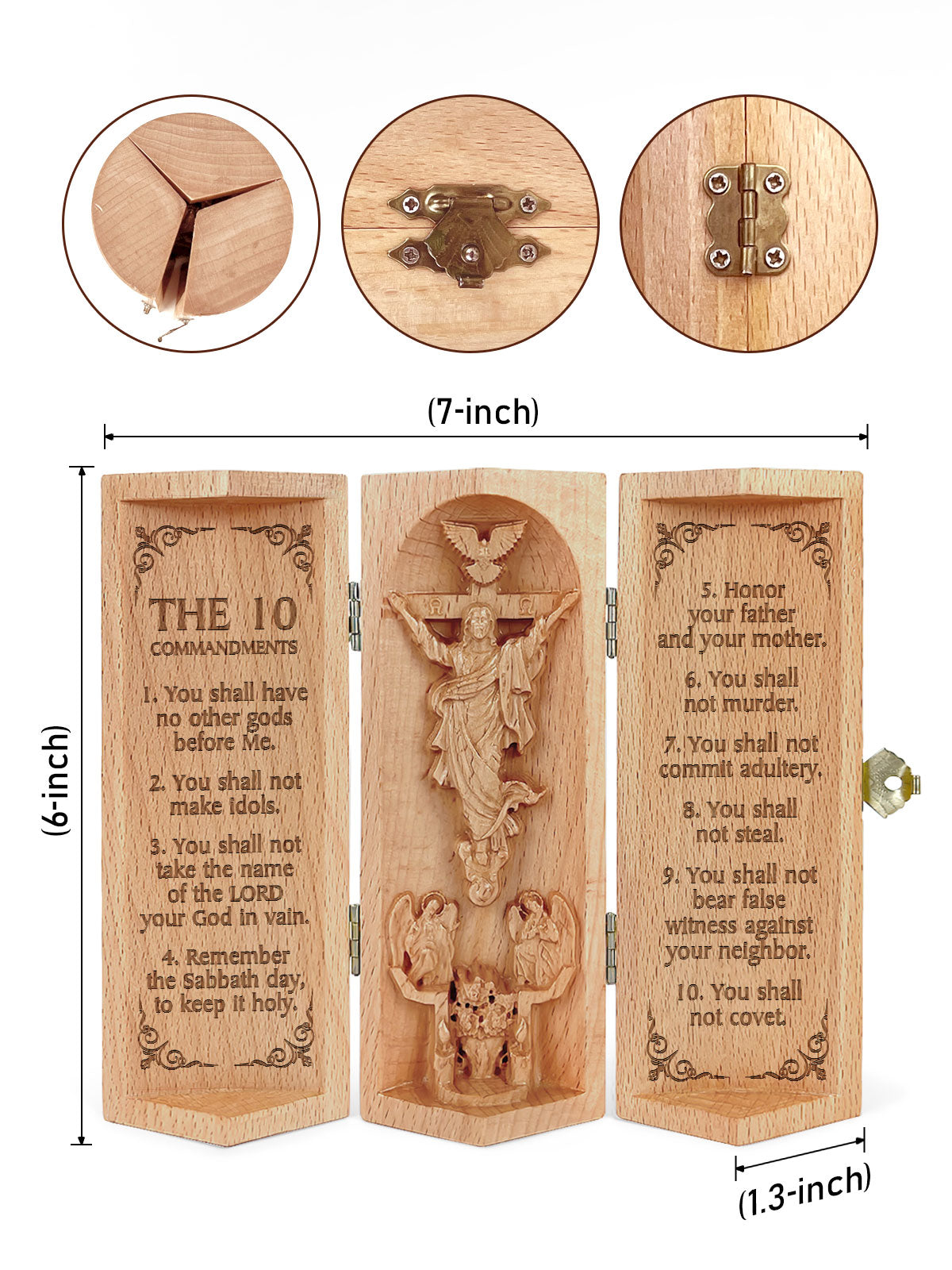The 10 Commandments, Openable Wooden Cylinder Sculpture of Jesus Christ, Christian Gifts