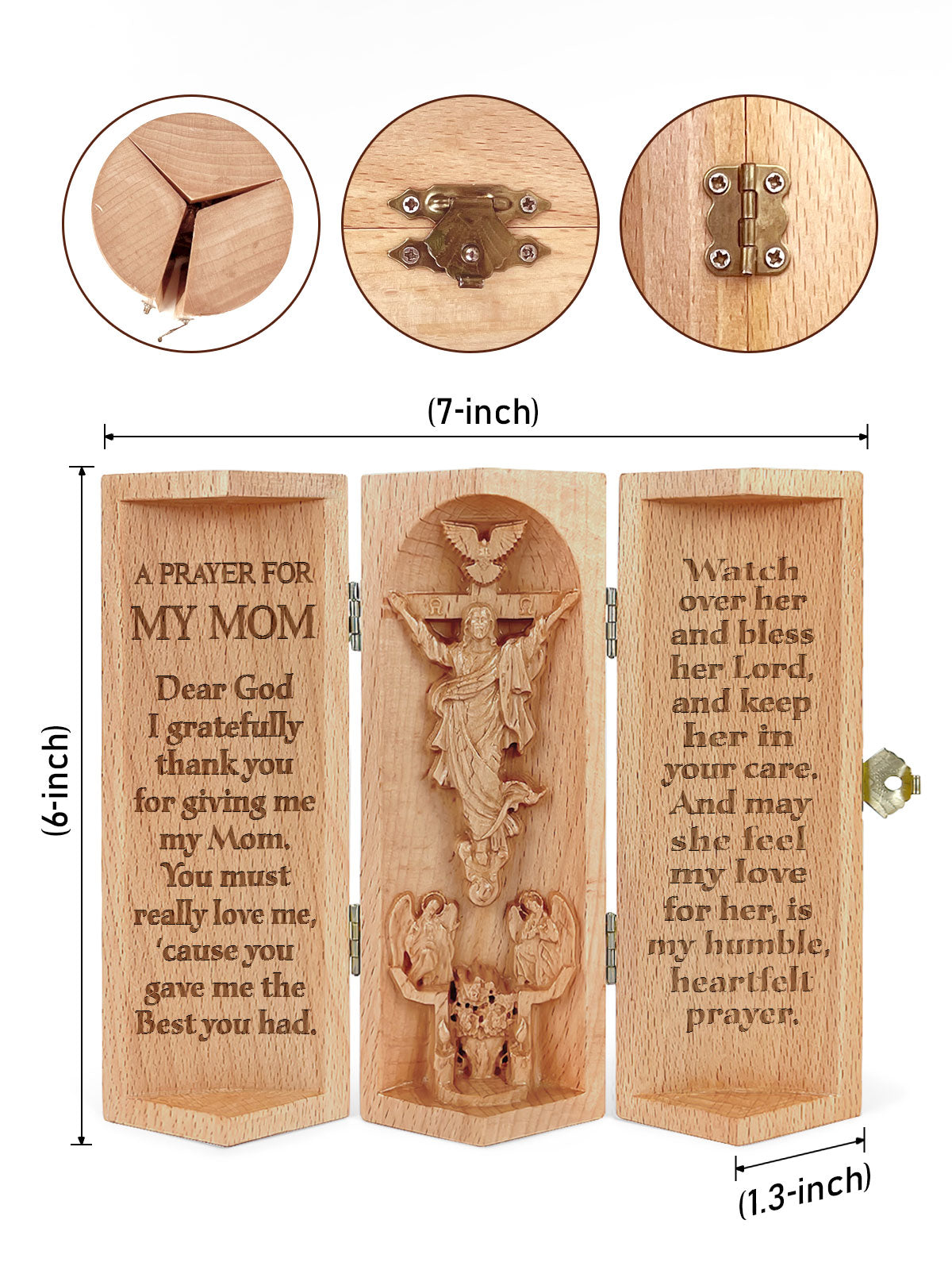 A Prayer For My Mom Personalized Openable Wooden Cylinder Sculpture of Jesus Christ, Christ Decor