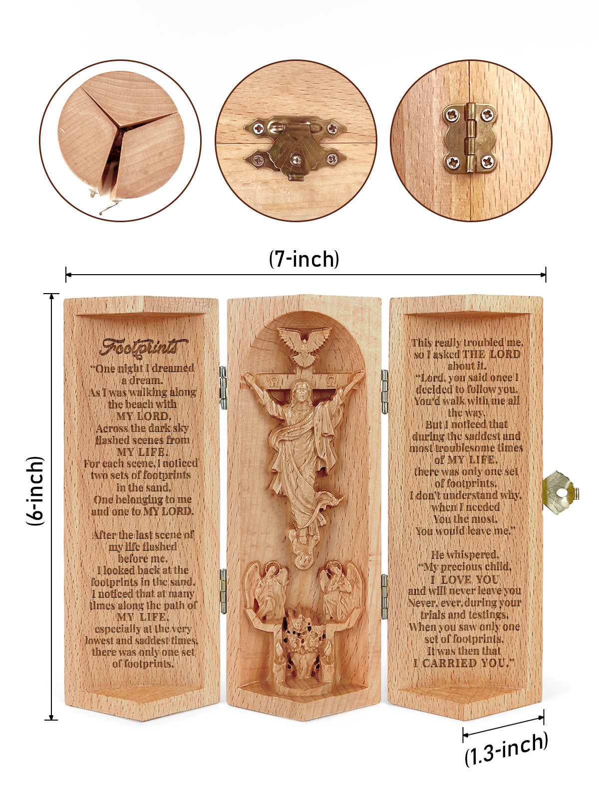 The Footprints, Jesus Openable Wooden Cylinder Sculpture of Jesus Christ, Christian Gifts