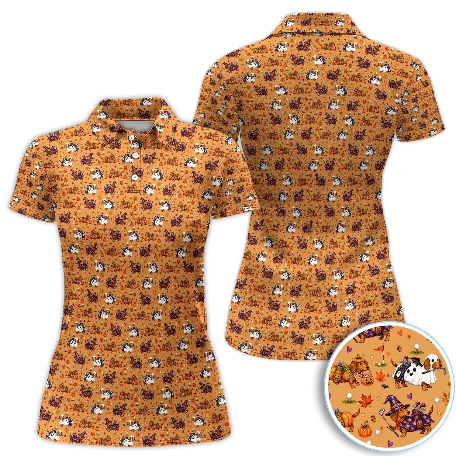 Halloween Dachshund Golf Polo Shirt for Women – Funny Spooky Wiener Dog Golfer Polo