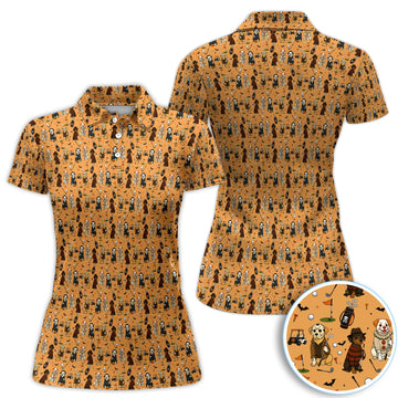 Funny Horror Dog Golf Pattern Shirt, Spooky Movie Dog Golf Shirt For Women, Halloween Golfer Gift