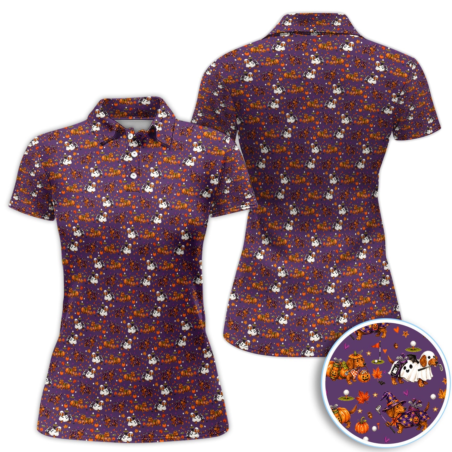 Halloween Dachshund Golf Polo Shirt for Women – Funny Spooky Wiener Dog Golfer Polo