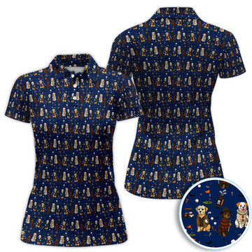 Funny Horror Dog Halloween Golf Pattern Shirt, Spooky Dog Golf Polo For Women, Halloween Golfer Gift