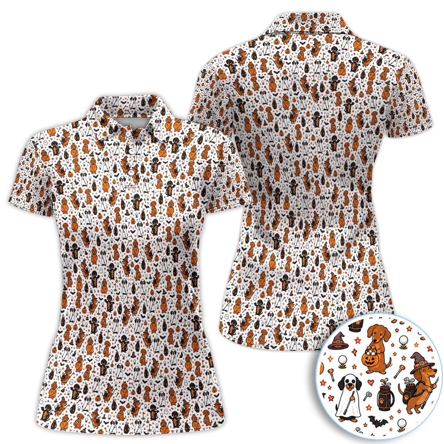 Halloween Dog Golf Polo Shirt for Men – Funny Spooky Golfer Pattern Polo