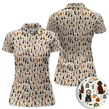 Funny Horror Dog Halloween Golf Pattern Shirt, Spooky Movie Dog Golf Shirt For Women, Halloween Golf Gift