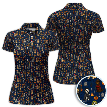 Funny Horror Dog Halloween Golf Pattern Shirt, Spooky Movie Dog Golf Shirt For Women, Halloween Golfer Gift