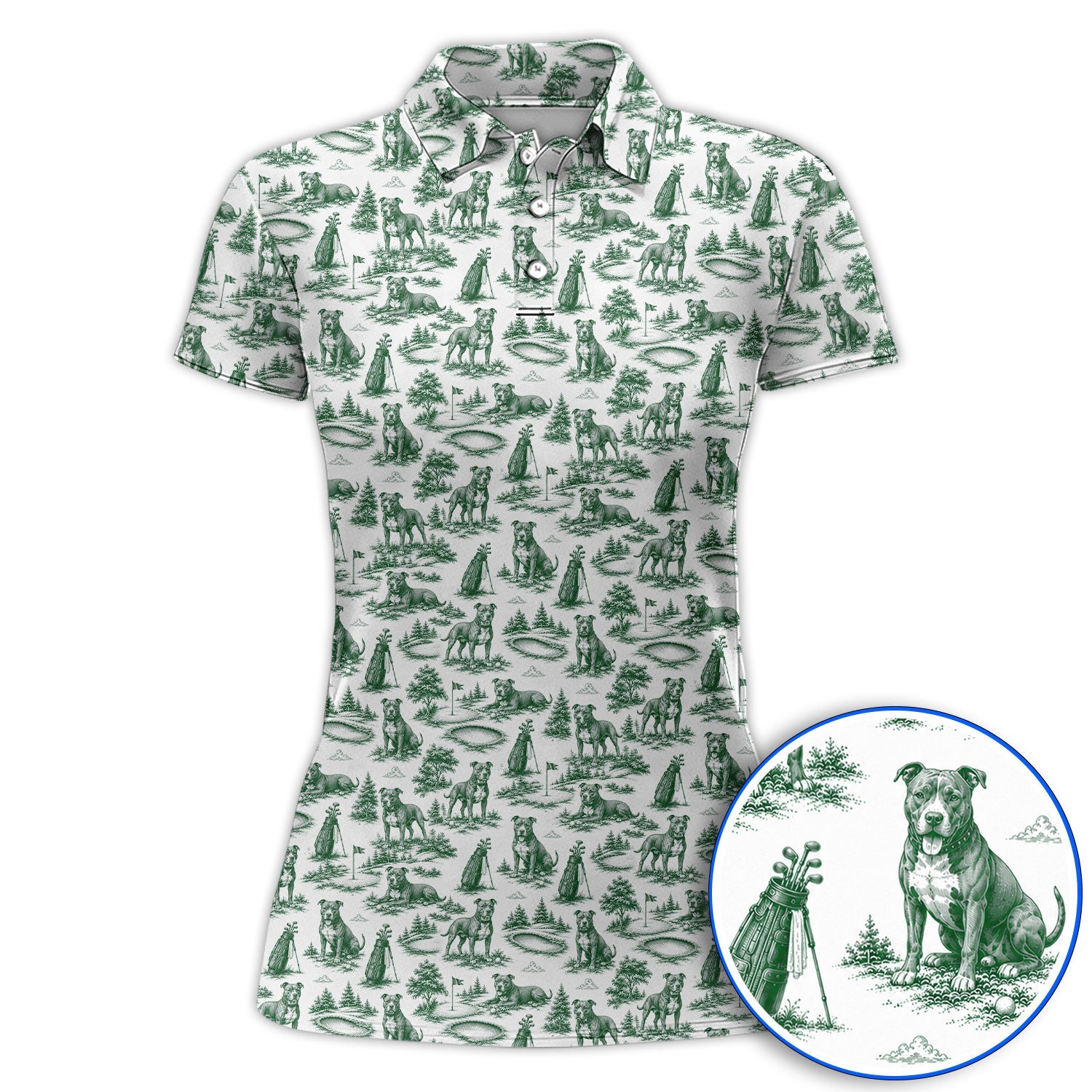 Crazy Pit Bull Golf Polos For Golfer, Toile de Jouy Pit Bull Pattern Golf Shirt, Dog Lover Golf Gift