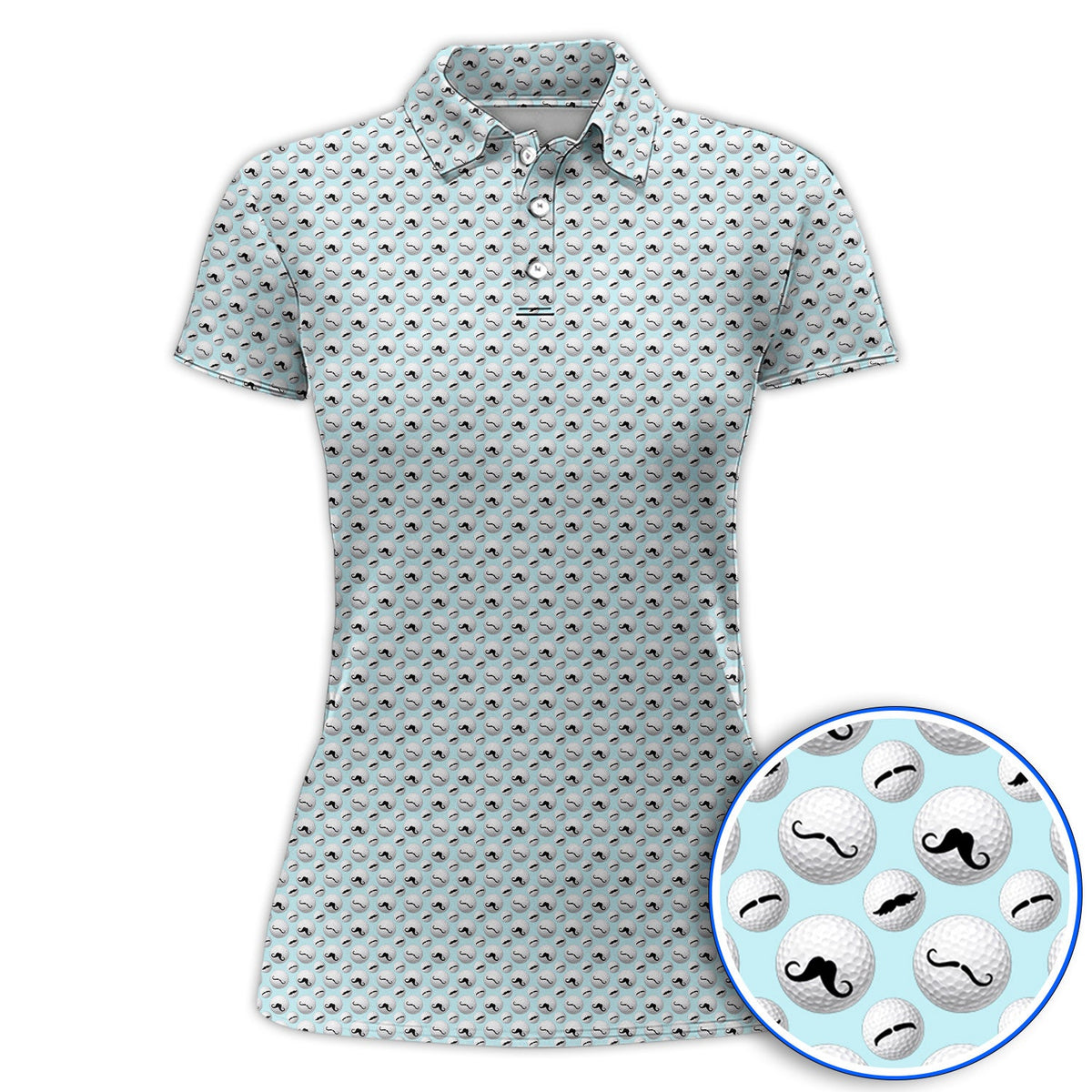 Mustache Golf Ball Polos, Funny Movember Golf Pattern Shirt, Gift for Golfers