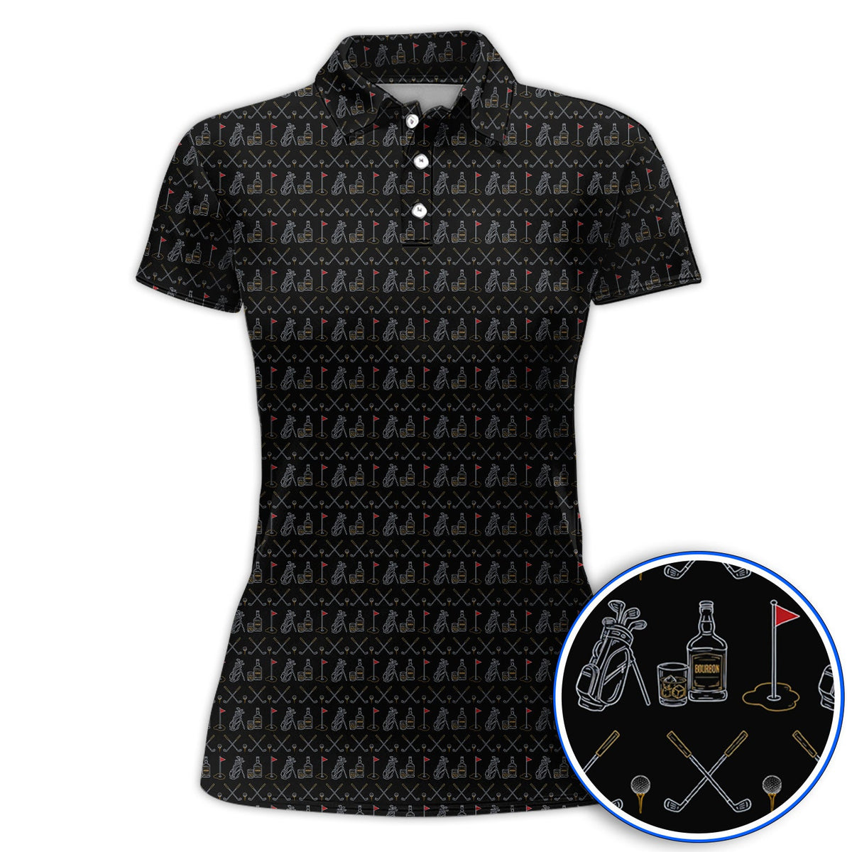 Bourbon Golf Shirt, Whiskey & Golf Club Pattern Polos, Classic Gift For Bourbon Loving Golfers