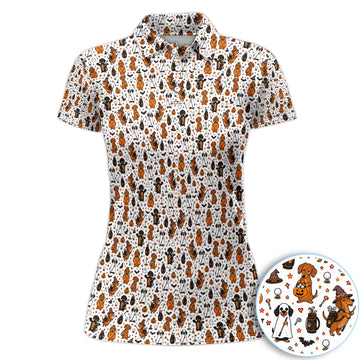 Halloween Dog Golf Polo Shirt for Women– Funny Spooky Golfer Pattern Polo