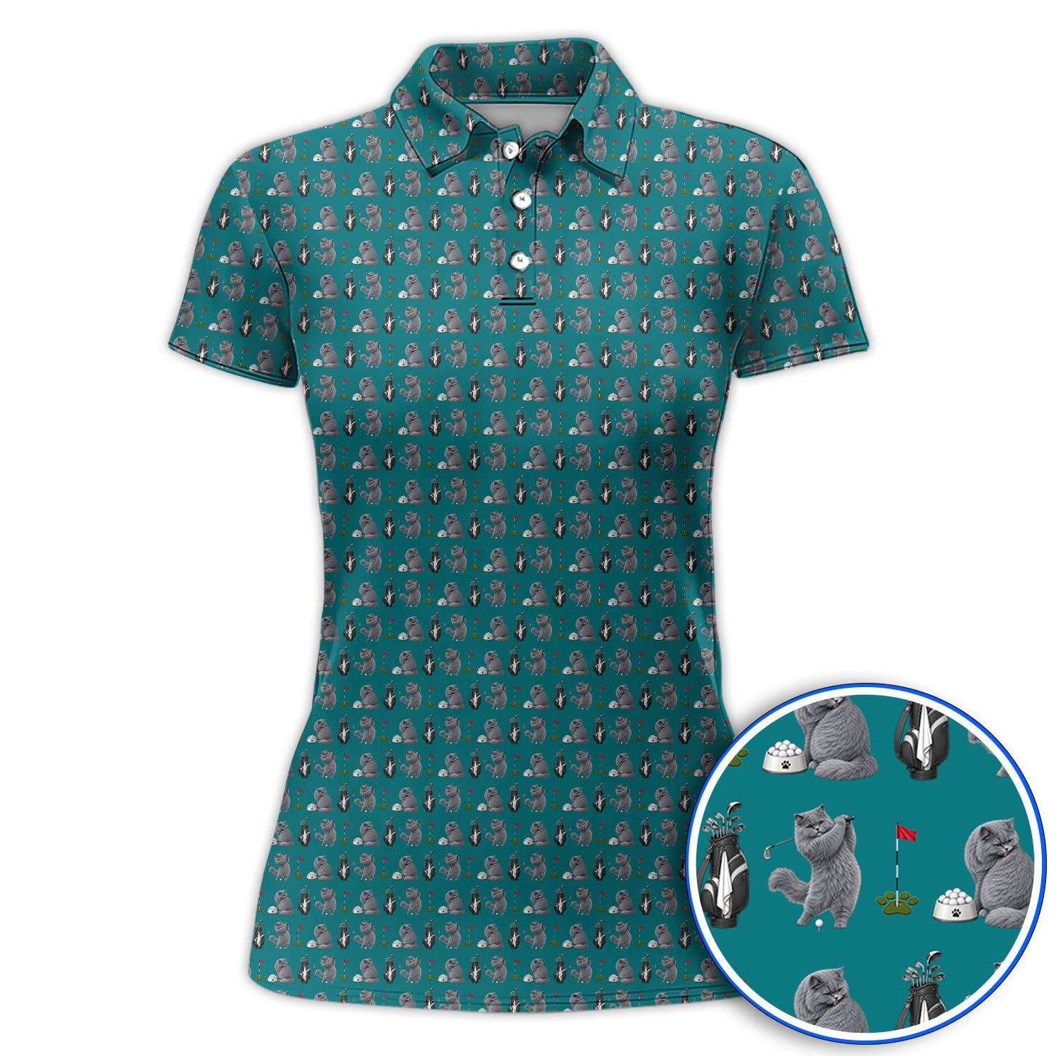 British Shorthair Golf Polos, Cute British Shorthair Pattern Golf Shirt, Golf Gift for Cat Lovers