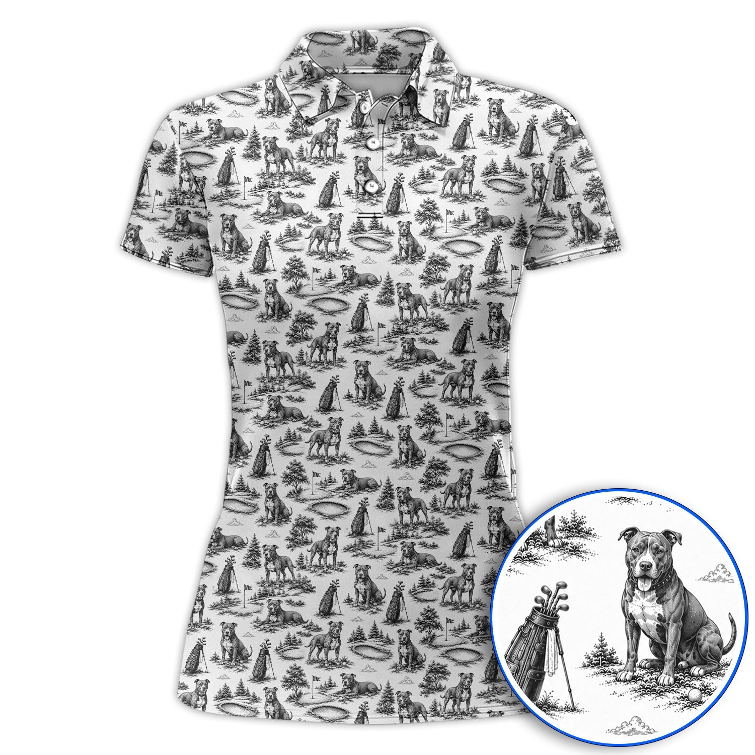 Crazy Pit Bull Golf Polos For Golfer, Toile de Jouy Pit Bull Pattern Golf Shirt, Dog Lover Golf Gift