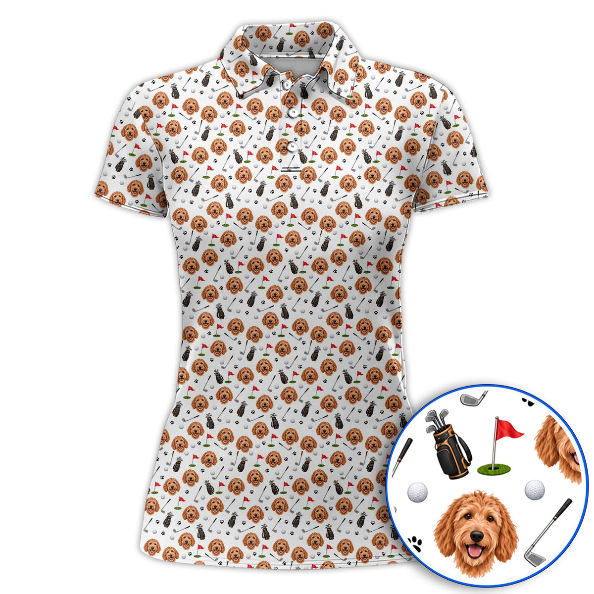 Goldendoodle Golf Polos, Crazy Doodle Dog Pattern Golf Shirt, Golf Gift For Golfers