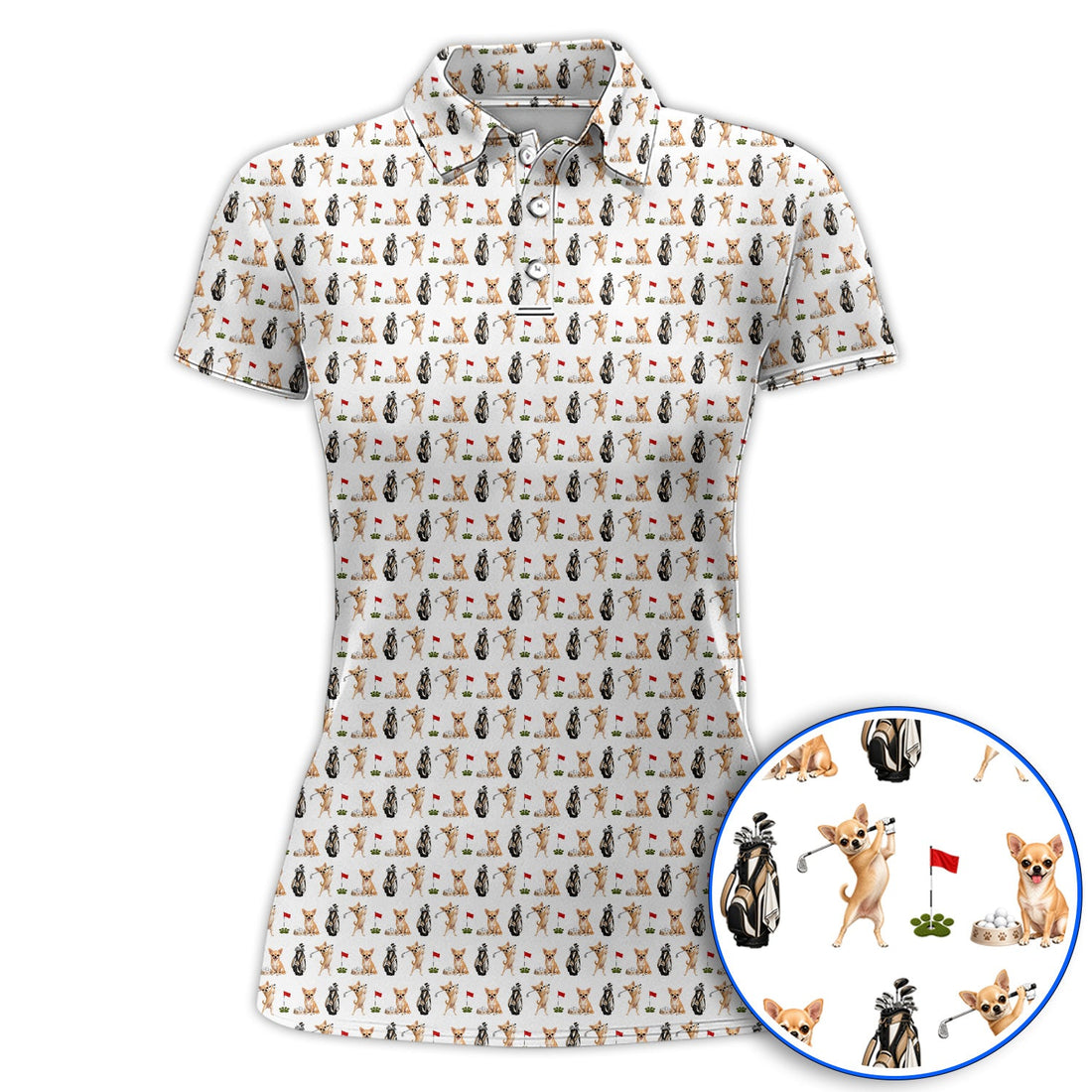Chihuahua Golf Shirt, Cute Chihuahua Golf Pattern Polos for Dog Lovers, Funny Golf Gift For Golfer