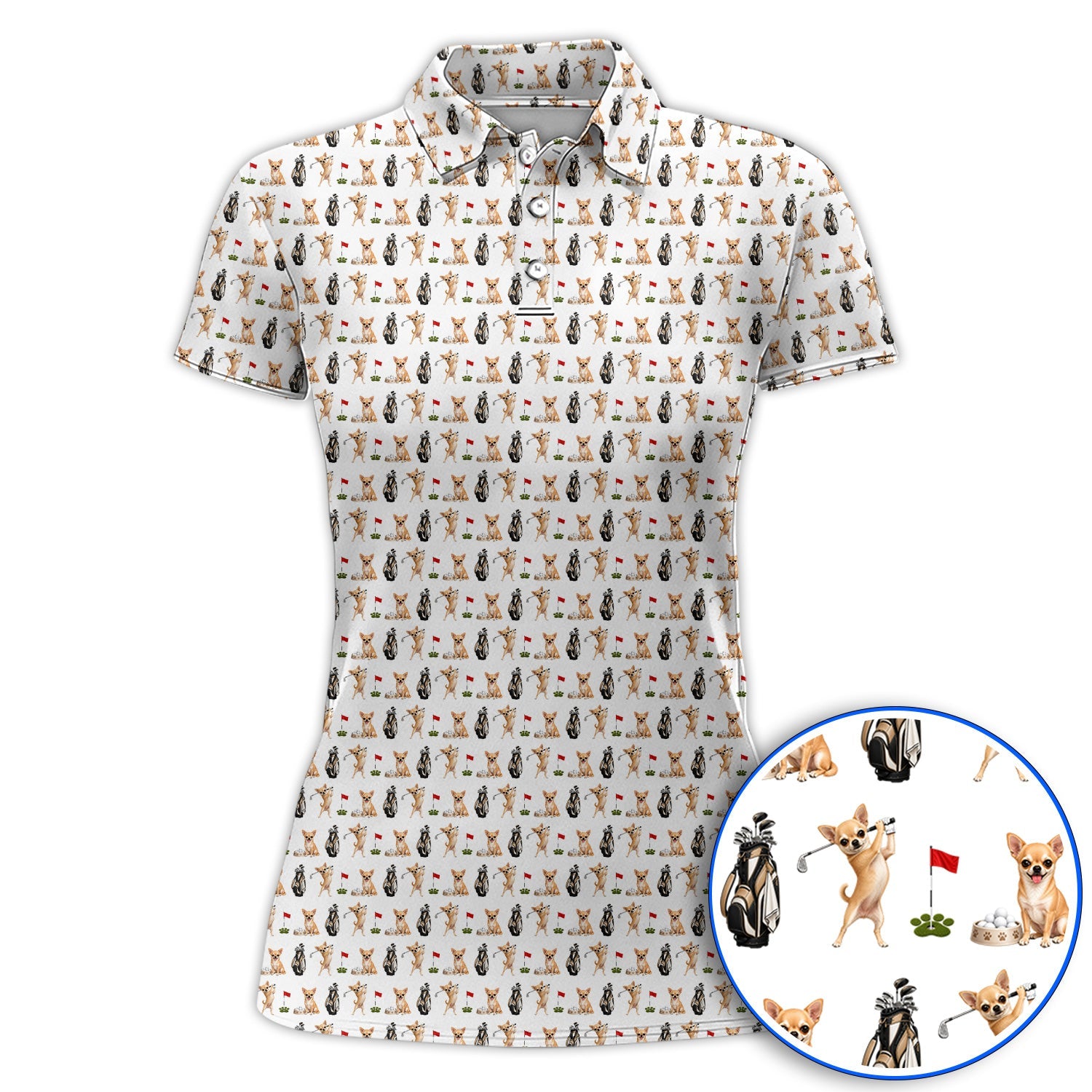 Chihuahua Golf Shirt, Cute Chihuahua Golf Pattern Polos for Dog Lovers, Funny Golf Gift For Golfer