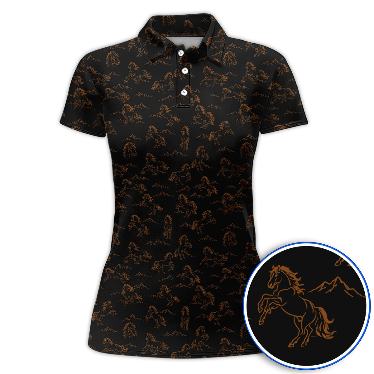 Crazy Horse Golf Pattern Shirt, American Quarter Horse Golf Polos, Western Horse Gift for Golfers