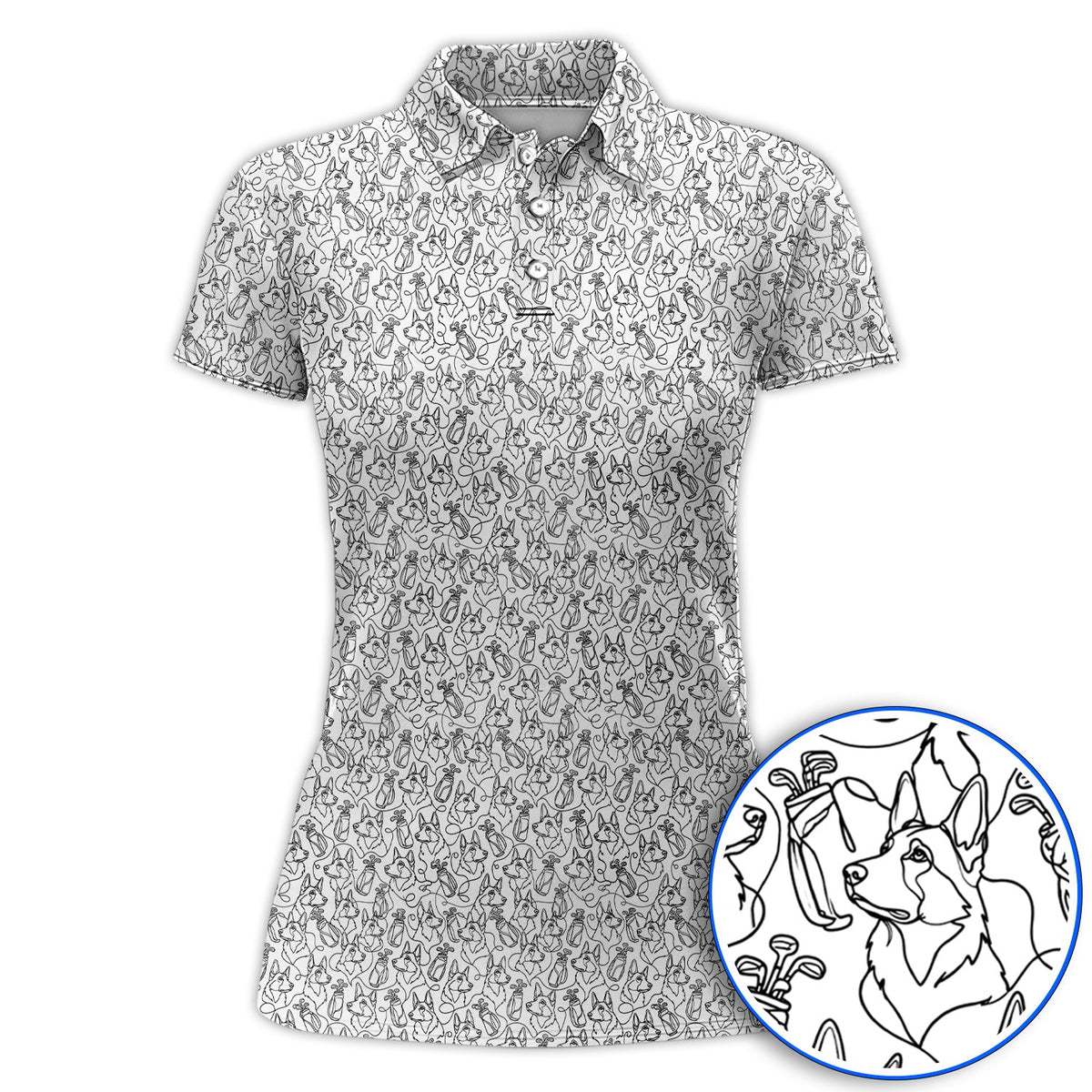 German Shepherd Line Art Golf Shirt, Crazy German Pattern Golf Shirt, Golf Gift For Golfers