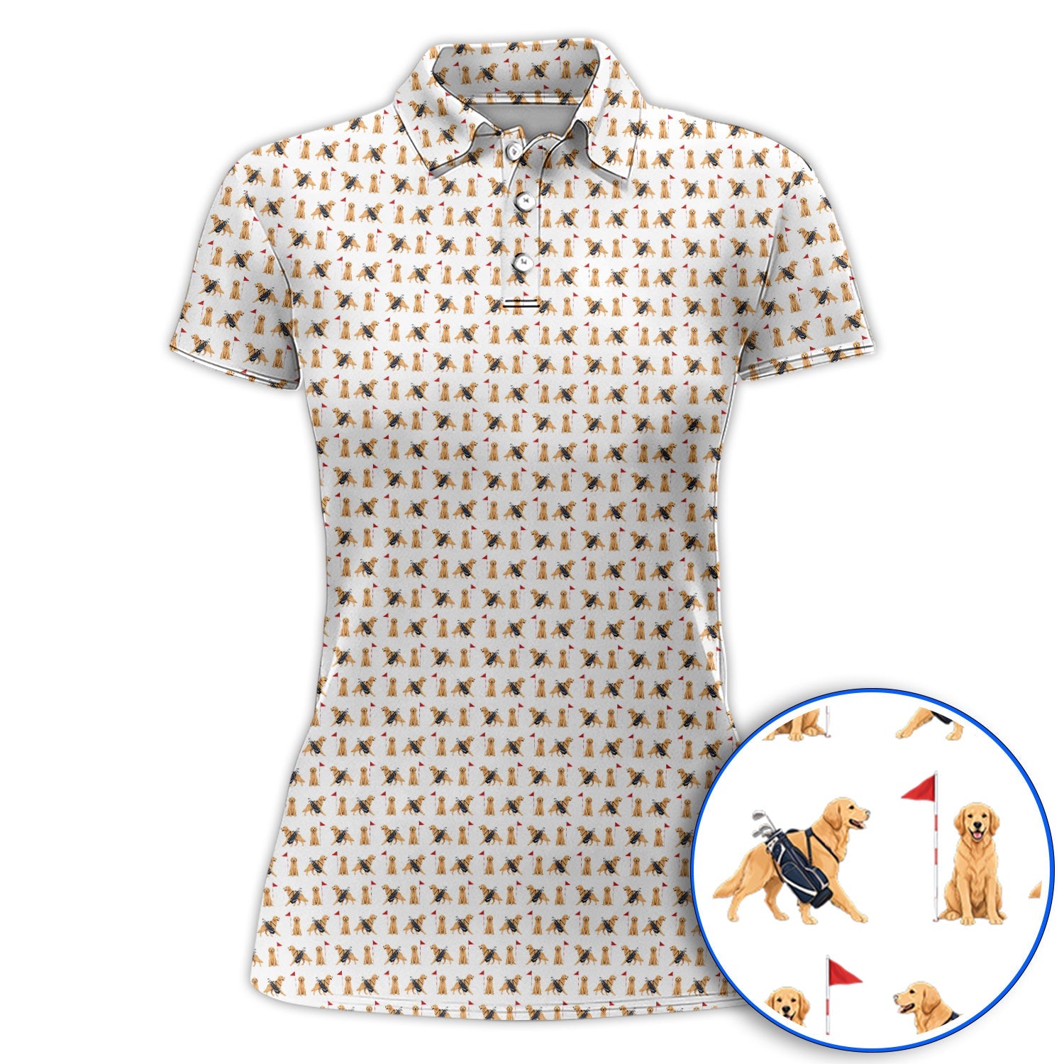 Funny Golden Retriever Golf Shirt, Golden Retriever Pattern Golf Polos, Dog Lover Golf Shirt