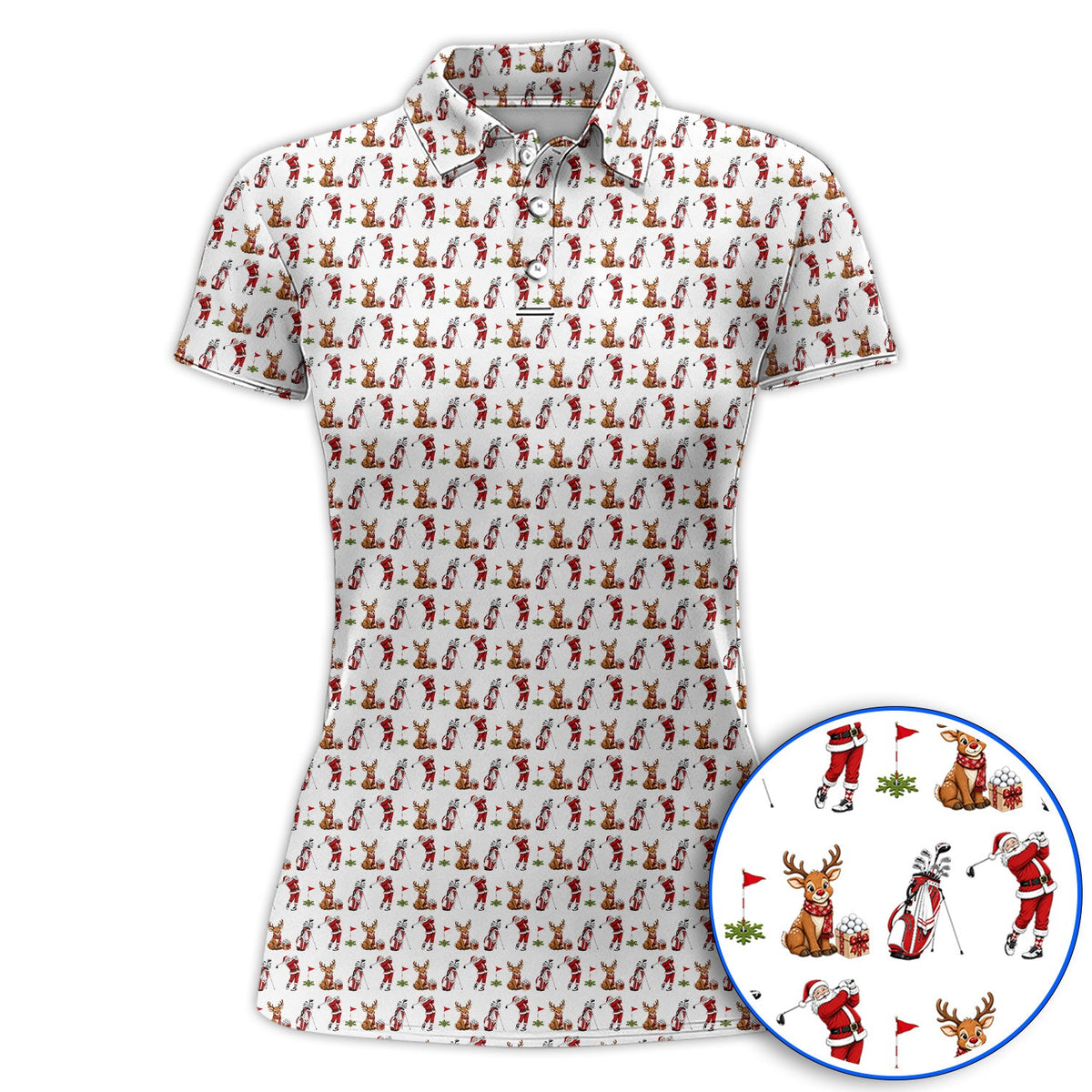 Christmas Golf Pattern Polos, Santa Reindeer Golf Shirt, Xmas Gift For Golfers