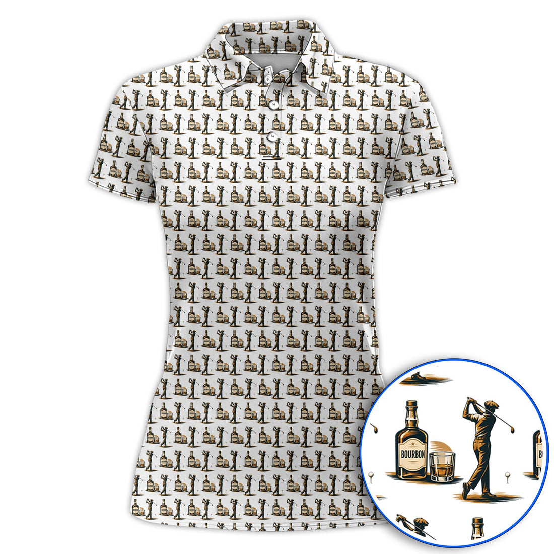 Bourbon Golf Polos, Whiskey Lover Golf Pattern Shirt, Funny Golf Gift For Golfer