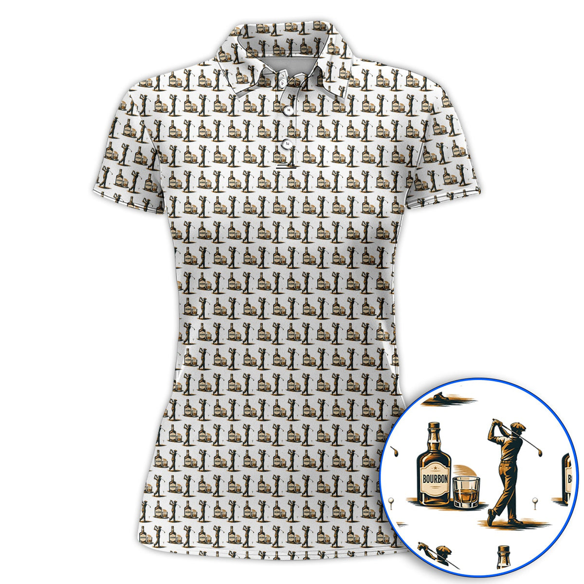 Bourbon Golf Polos, Whiskey Lover Golf Pattern Shirt, Funny Golf Gift For Golfer
