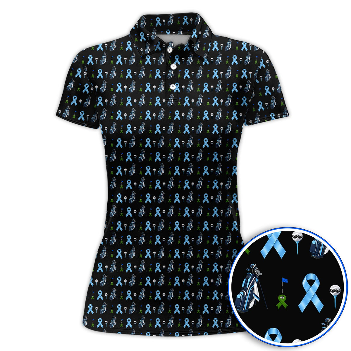 Prostate Cancer Awareness Golf Polos, Blue Ribbon Golf Pattern Shirt, Prostate Cancer Support Gift for Golfers