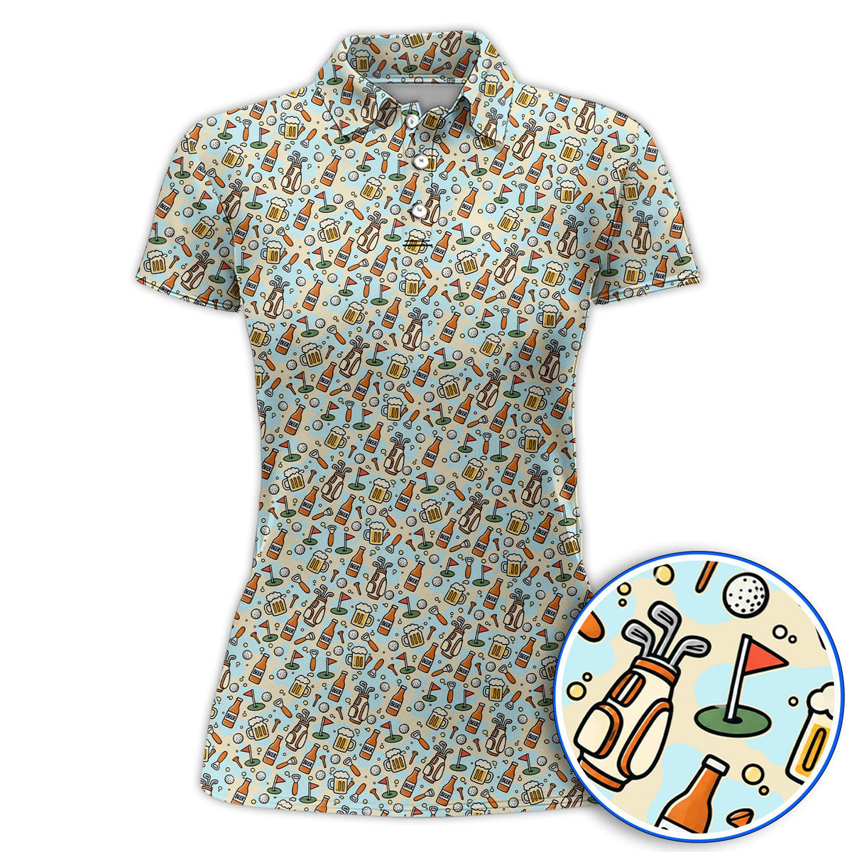 Funny Beer Pattern Golf Shirt, Retro Golf Clubs And Beer Golf Polos, Unique Golfing Gift For Golfers