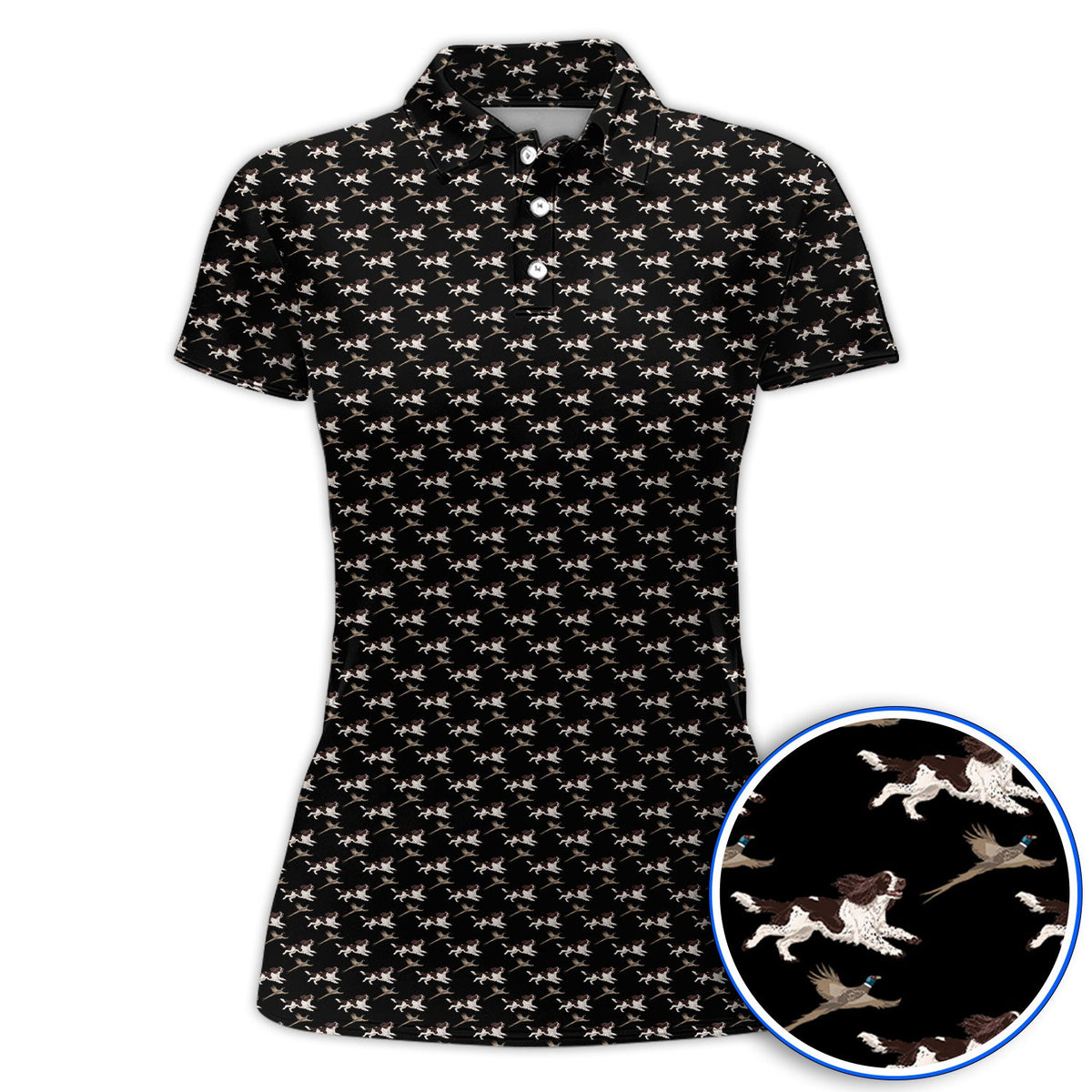 English Springer Spaniel Golf Polos, Crazy Dog Pattern Golf Shirt, Golf Gift For Golfers