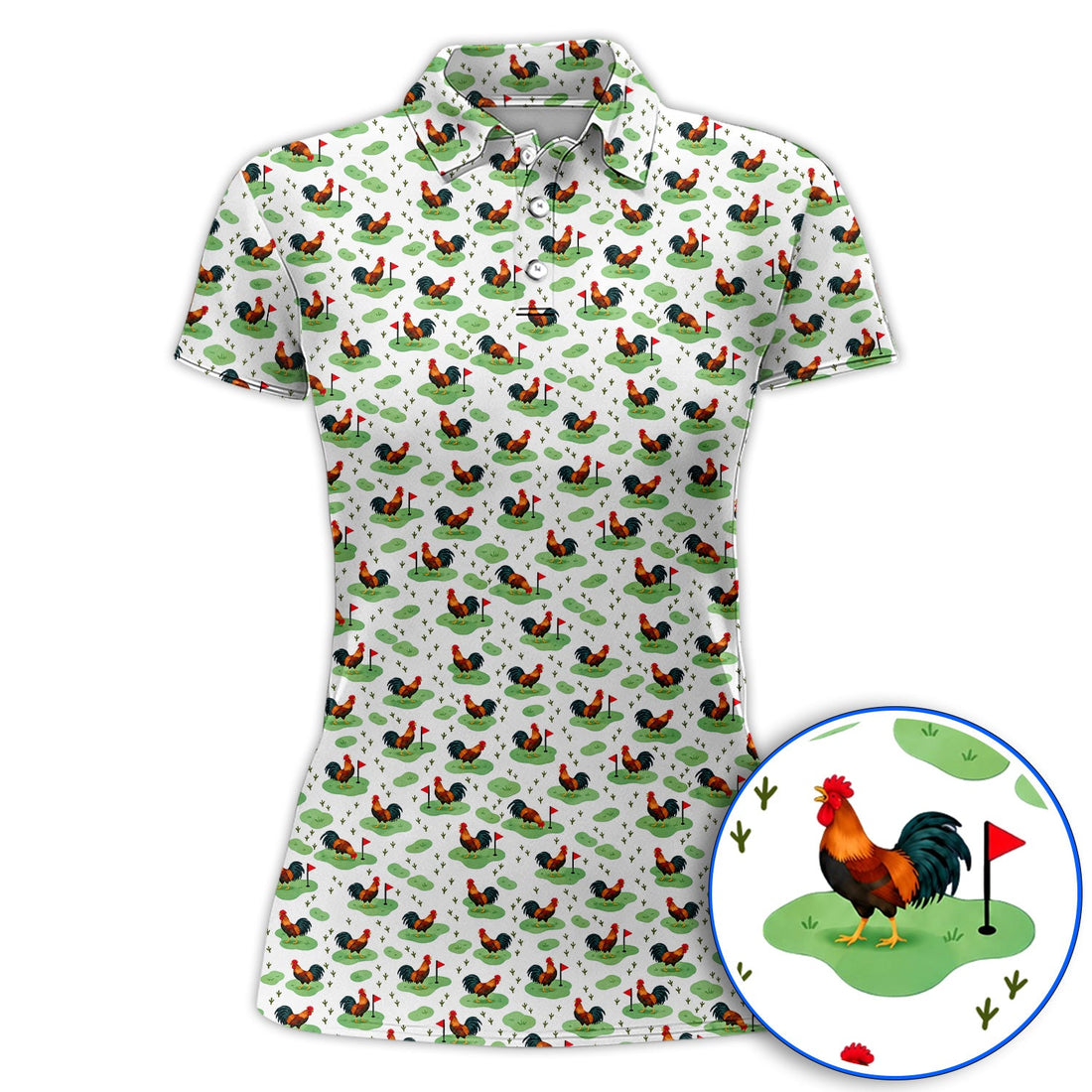 Crazy Rooster Golf Polos, Rooster Pattern Golf Shirt For Chicken Lovers, Golf Gift For Golfers