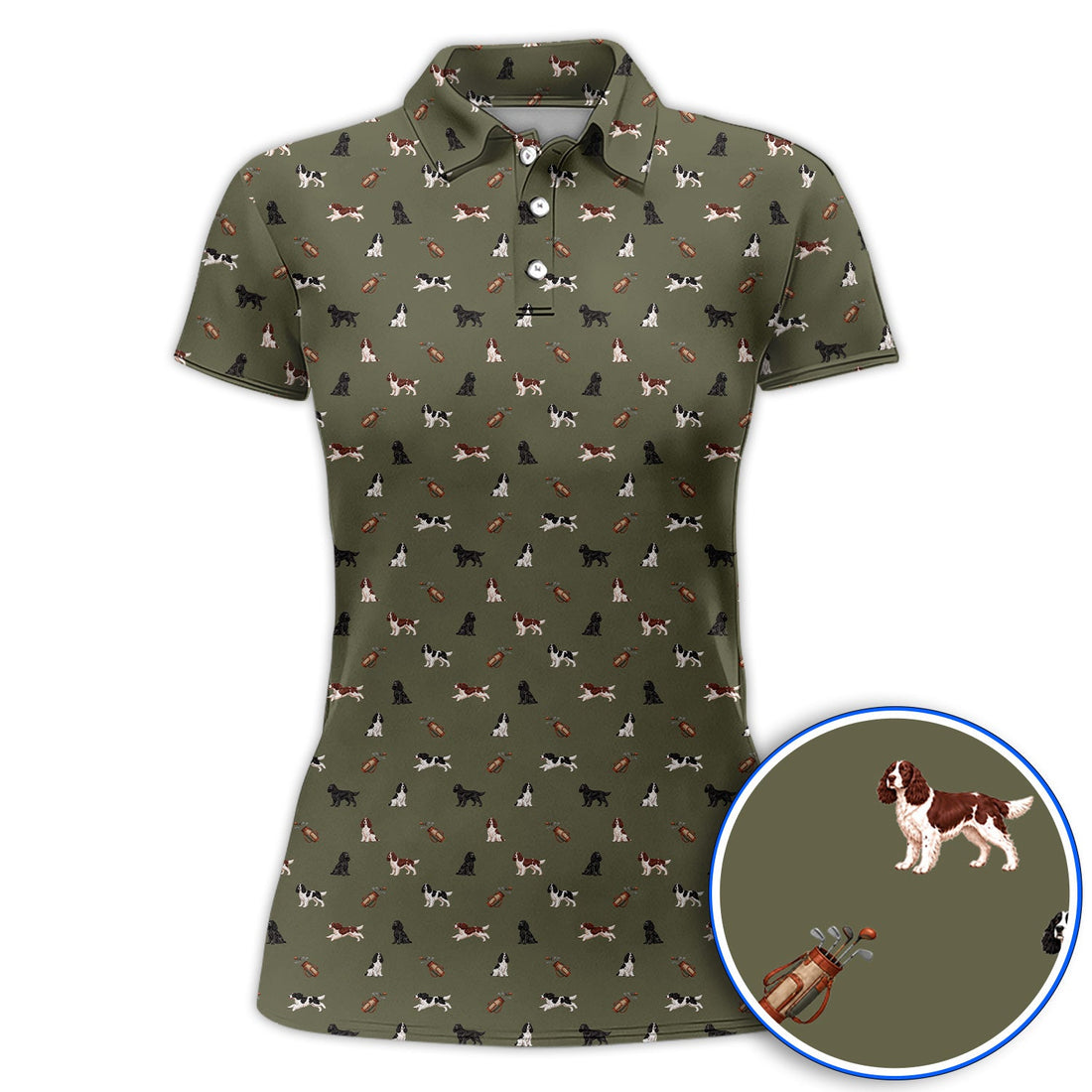 English Springer Spaniel Golf Shirt, Funny Dog Pattern Golf Polos, Golf Gift For Golfers