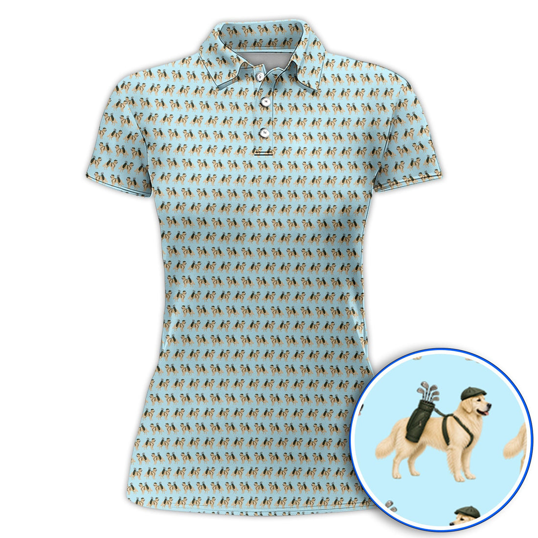Golden Retriever Golf Shirt, Funny Pattern Golf Polos, Golden Retriever Dad Gift