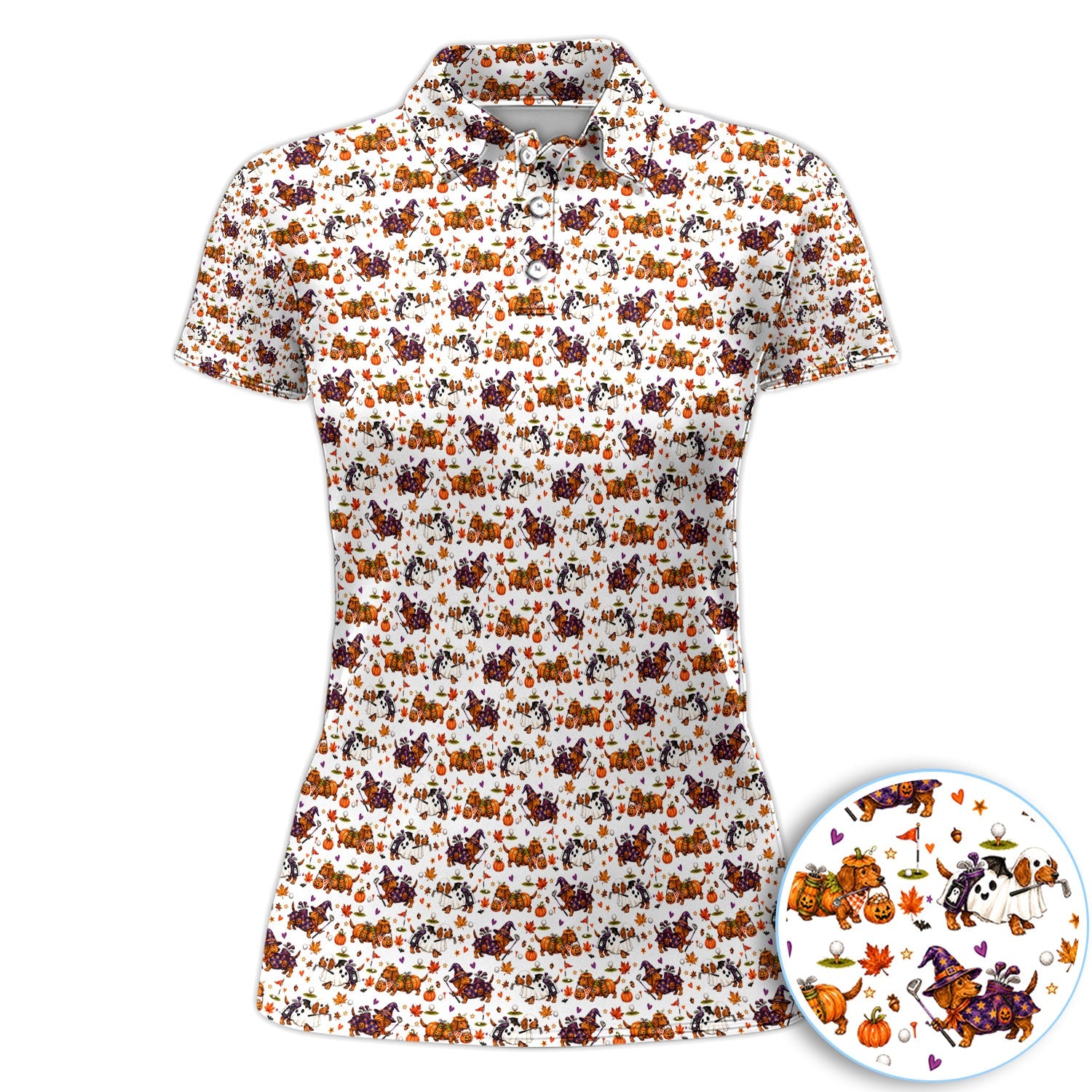 Halloween Dachshund Golf Polo Shirt for Women – Funny Spooky Wiener Dog Golfer Polo