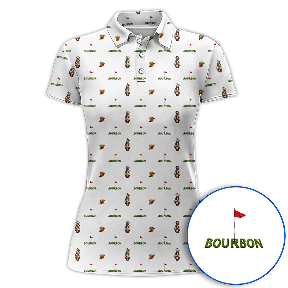 Bourbon & Cigar Golf Shirt, Whiskey Golf Pattern Polos, Funny Bourbon Gift For Golfers