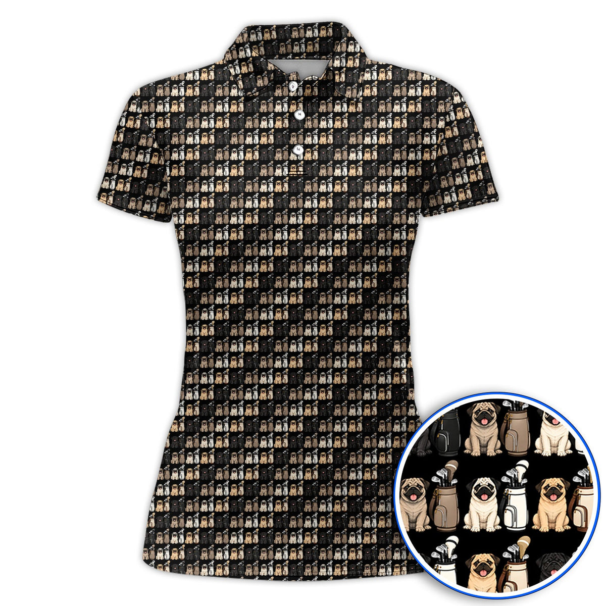 Funny Pug Golf Polos, Pug Pattern Golf Shirt For Dog Lovers, Golf Gift For Golfers