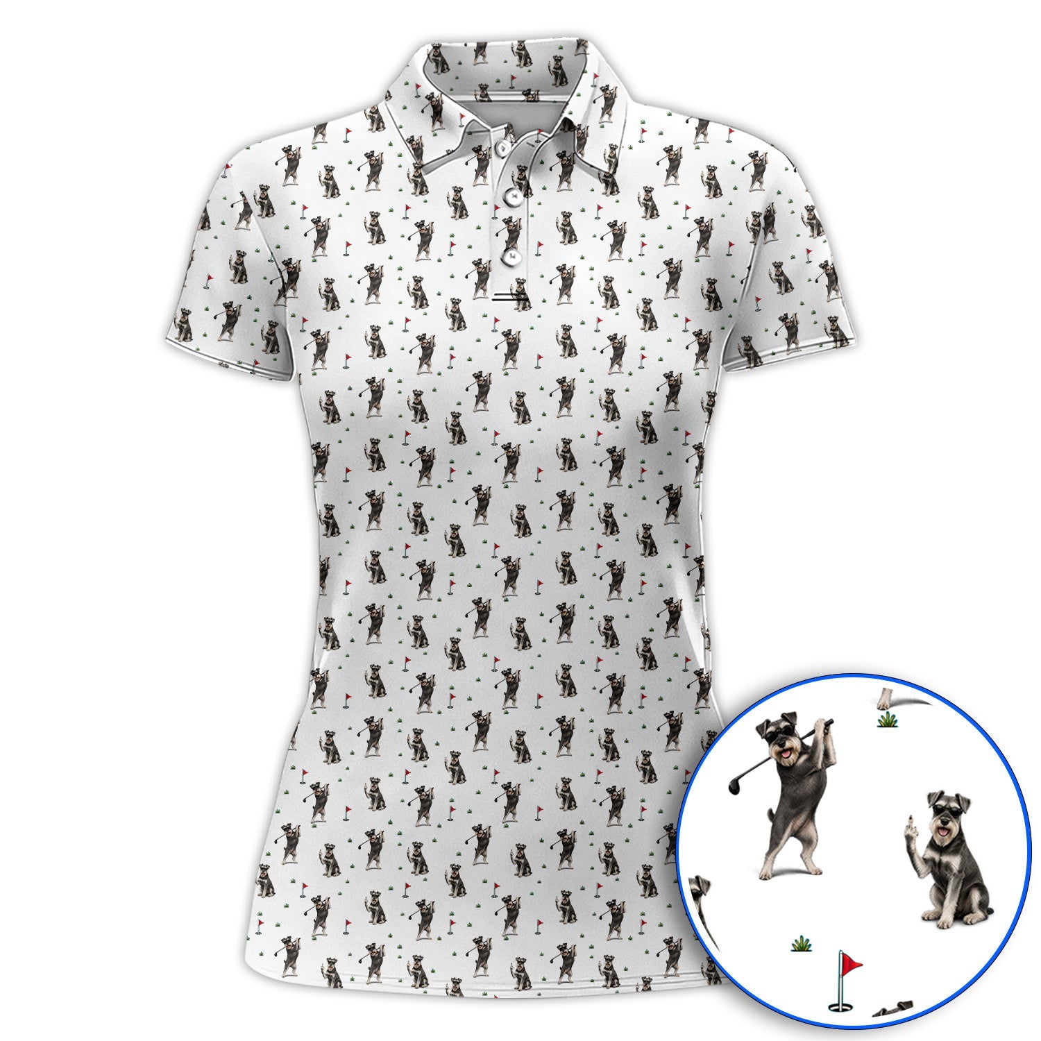 Miniature Schnauzer Golf Polos, Funny Schnauzer Pattern Golf Shirt, Dog Lover Gift For Golfers