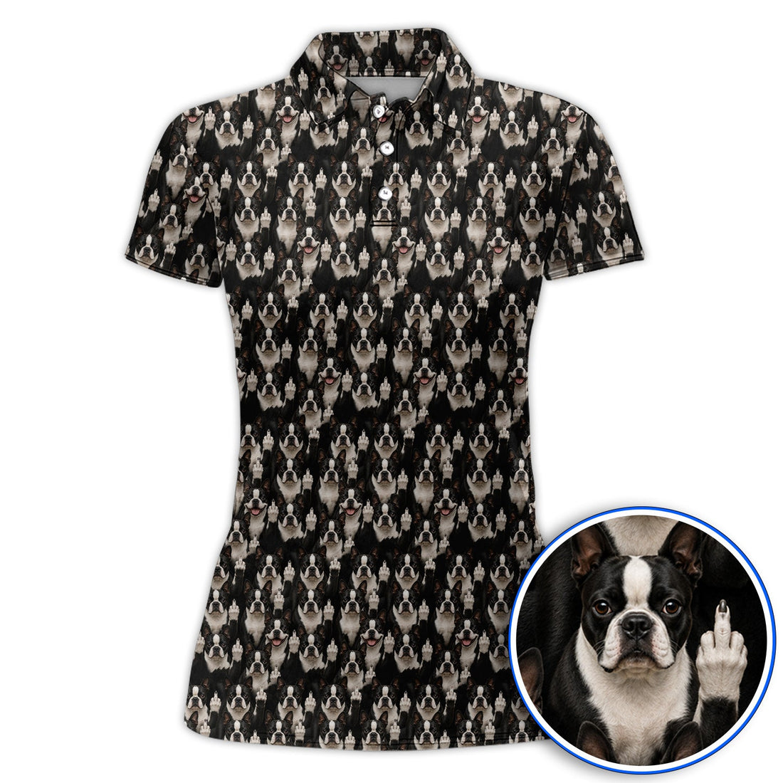 Boston Terrier Pattern Golf Polos, Funny Boston Terrier Golf Shirt, Golf Gift For Golfer