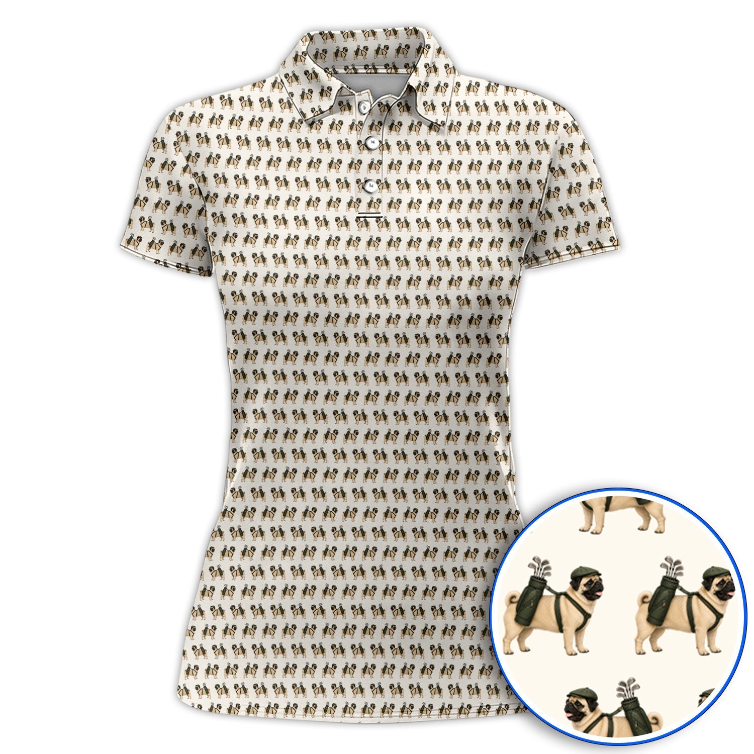 Pug Pattern Golf Polos, Funny Pug Golf Shirt, Dog Lover Golf Gift