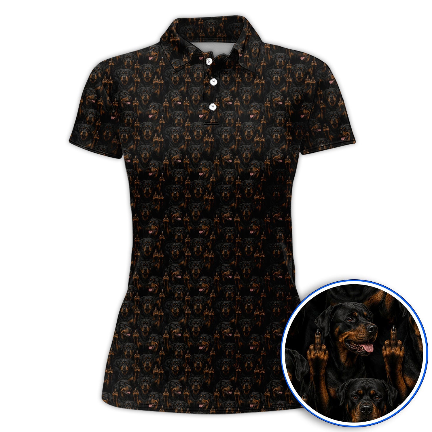 Rottweiler Middle Finger Golf Polos, Funny Rottweiler Pattern Golf Shirt, Golf Gift For Golfer