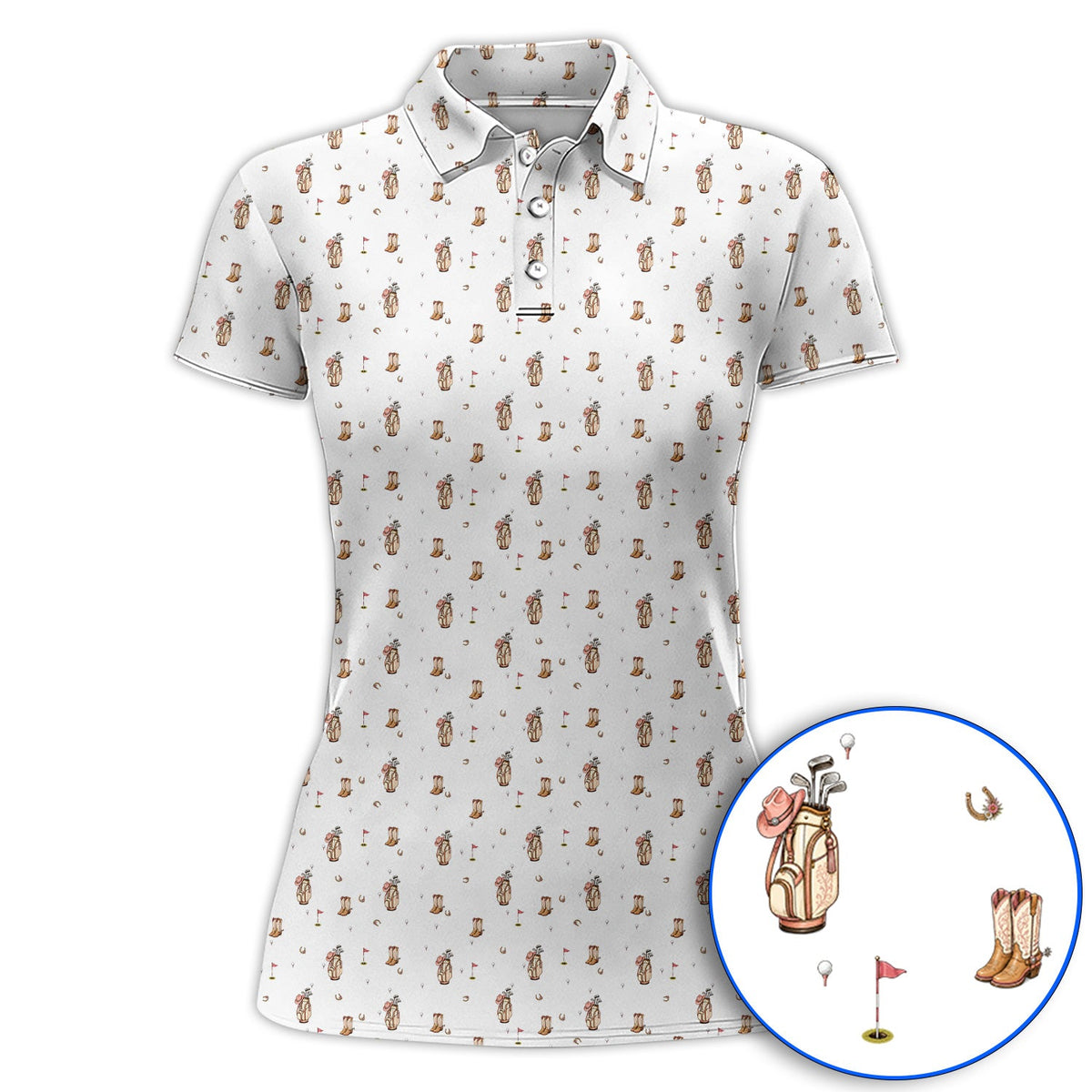 Crazy Cowgirl Golf Polos, Western Boots & Golf Bag Pattern Shirt, Golf Gift For Golfers
