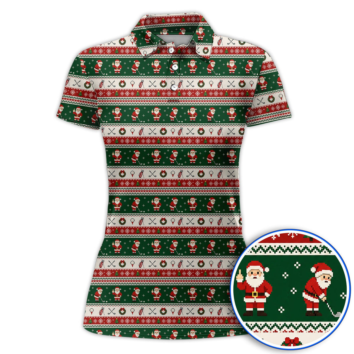Funny Christmas Santa Golf Polos, Ugly Christmas Golf Pattern Shirt, Xmas Gift For Golfer