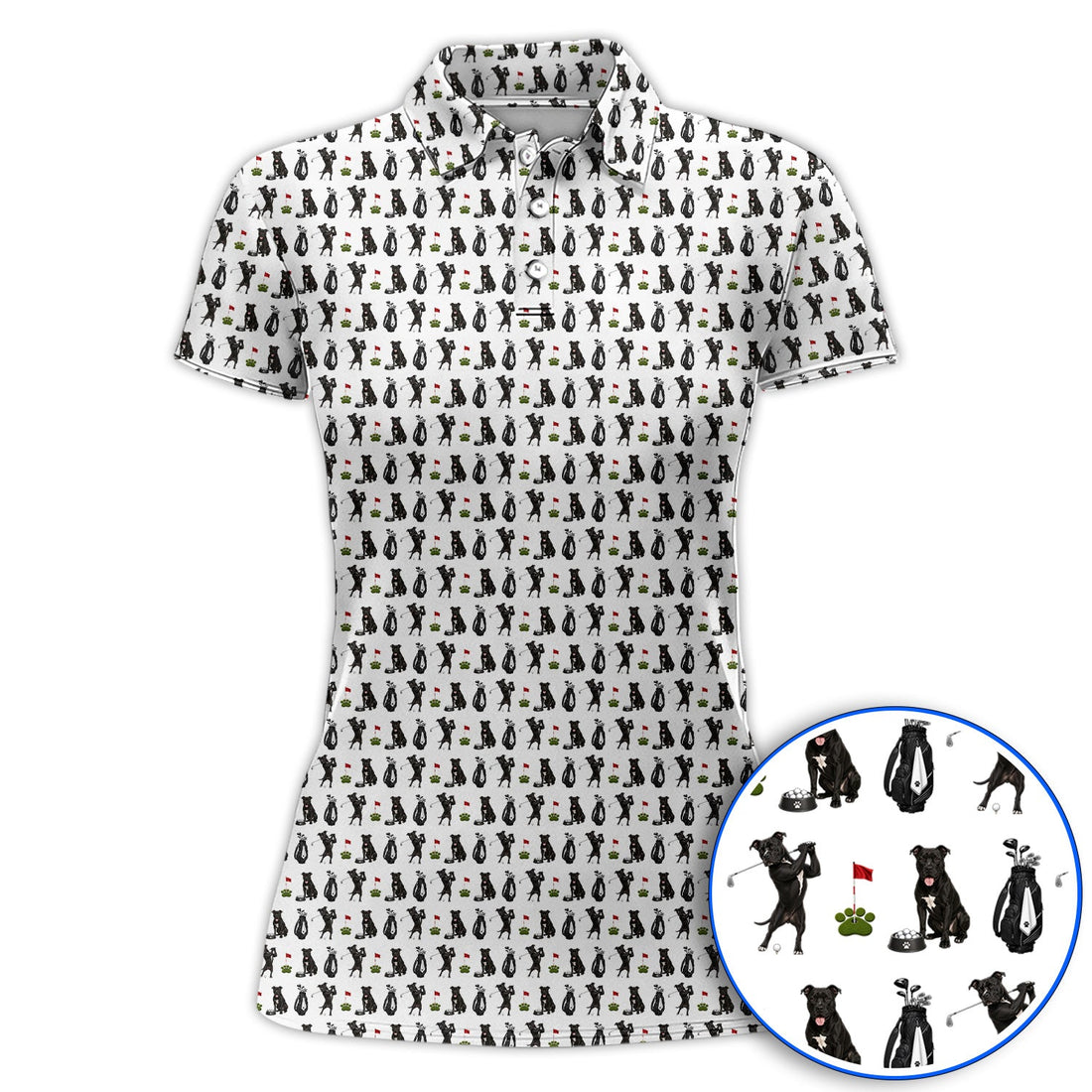 Funny Pit Bull Golf Pattern Polos, Black Pit Bull Golf Shirt for Golfer, Golf Gift For Dog Lovers